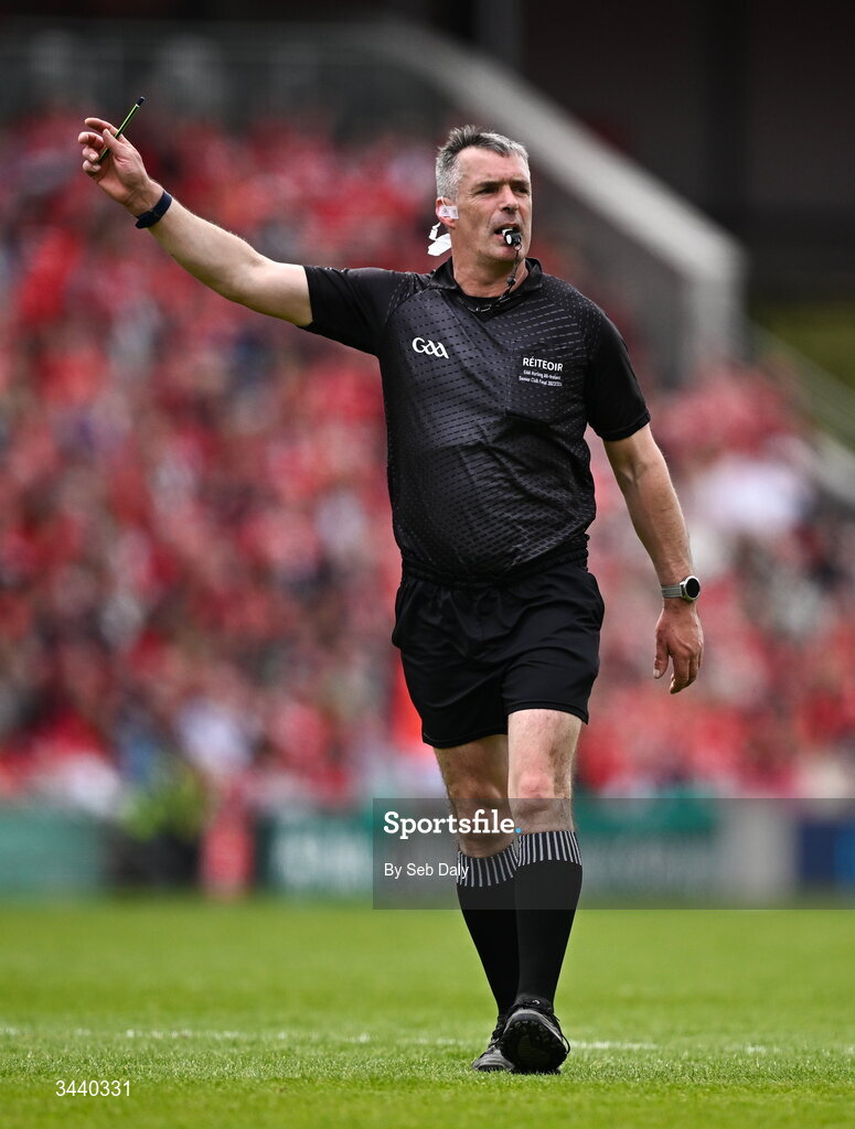 26 April 2026; Referee James Owens during the Munster GAA Senior Hurling Championship Round 2 match between Cork and Limerick at SuperValu Páirc Uí Chaoimh in Cork. Photo by Seb Daly/Sportsfile