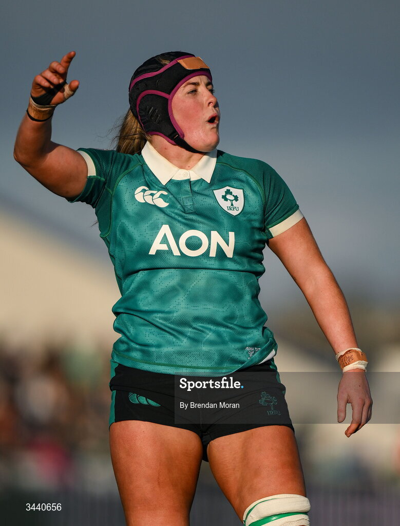 18 April 2026; Fiona Tuite of Ireland during the Women's Six Nations Rugby Championship match between Ireland and Italy at Dexcom Stadium in Galway. Photo by Brendan Moran/Sportsfile