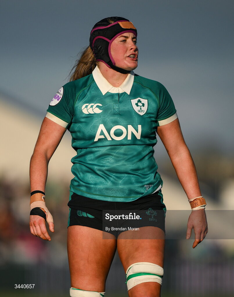 18 April 2026; Fiona Tuite of Ireland during the Women's Six Nations Rugby Championship match between Ireland and Italy at Dexcom Stadium in Galway. Photo by Brendan Moran/Sportsfile