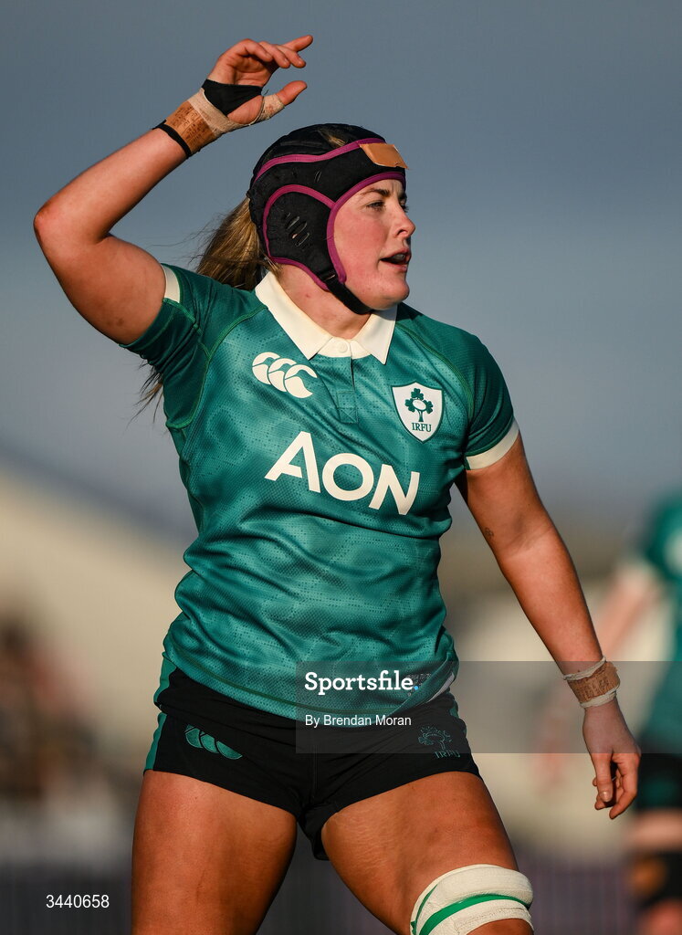 18 April 2026; Fiona Tuite of Ireland during the Women's Six Nations Rugby Championship match between Ireland and Italy at Dexcom Stadium in Galway. Photo by Brendan Moran/Sportsfile