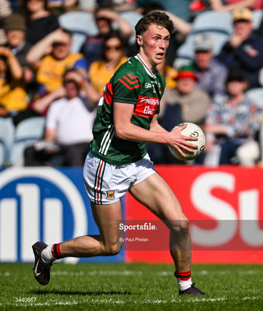 26 April 2026; Kobe McDonald of Mayo during the Connacht GAA Football Senior Championship semi-final match between Mayo and Roscommon at Hastings Insurance MacHale Park in Castlebar, Mayo. Photo by Paul Phelan/Sportsfile