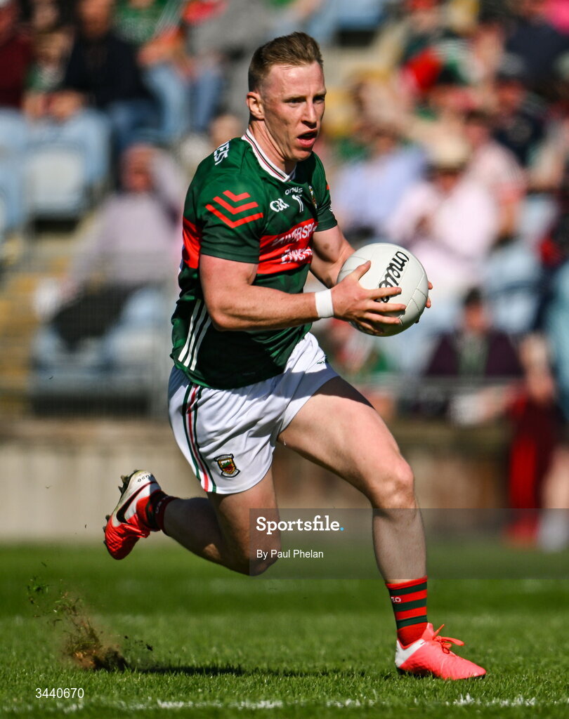 26 April 2026; Ryan O Donoghue of Mayo during the Connacht GAA Football Senior Championship semi-final match between Mayo and Roscommon at Hastings Insurance MacHale Park in Castlebar, Mayo. Photo by Paul Phelan/Sportsfile