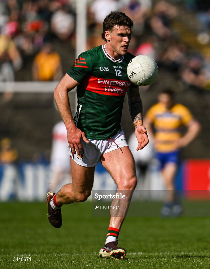 26 April 2026; Jordan Flynn of Mayo during the Connacht GAA Football Senior Championship semi-final match between Mayo and Roscommon at Hastings Insurance MacHale Park in Castlebar, Mayo. Photo by Paul Phelan/Sportsfile