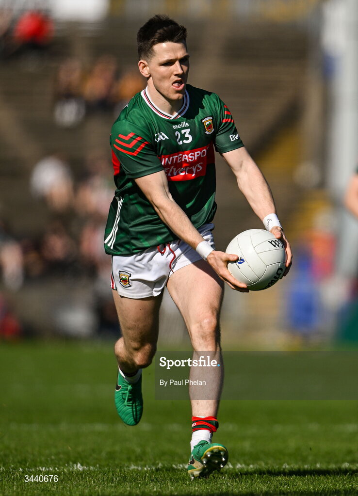 26 April 2026; Fergal Boland of Mayo during the Connacht GAA Football Senior Championship semi-final match between Mayo and Roscommon at Hastings Insurance MacHale Park in Castlebar, Mayo. Photo by Paul Phelan/Sportsfile
