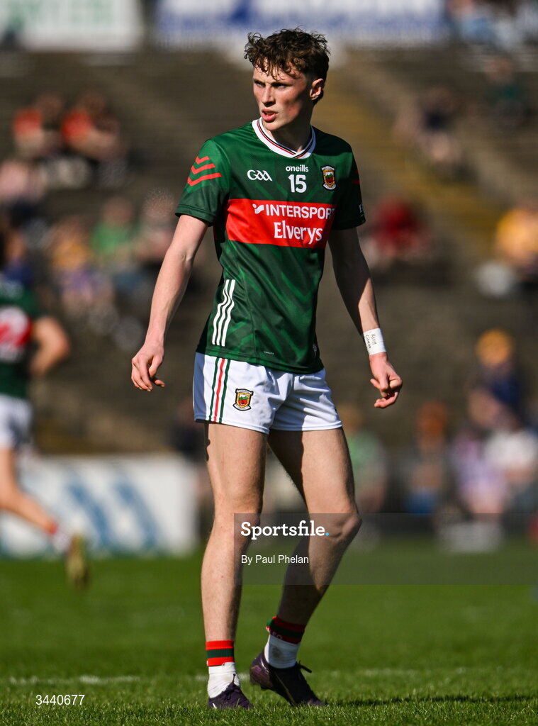 26 April 2026; Kobe McDonald of Mayo during the Connacht GAA Football Senior Championship semi-final match between Mayo and Roscommon at Hastings Insurance MacHale Park in Castlebar, Mayo. Photo by Paul Phelan/Sportsfile