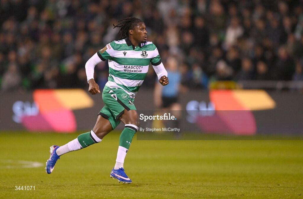 17 April 2026; Tunmise Sobowale of Shamrock Rovers during the SSE Airtricity Men's Premier Division match between Shamrock Rovers and Bohemians at Tallaght Stadium in Dublin. Photo by Stephen McCarthy/Sportsfile
