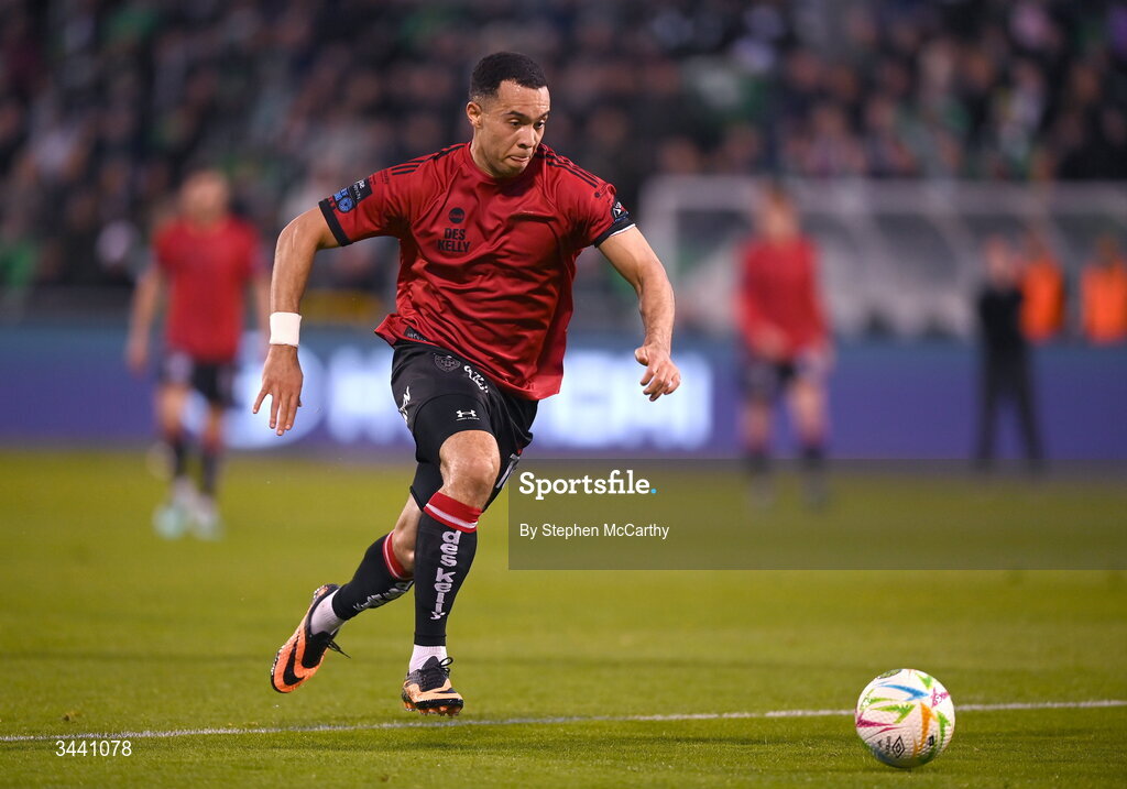 17 April 2026; Douglas James-Taylor of Bohemians during the SSE Airtricity Men's Premier Division match between Shamrock Rovers and Bohemians at Tallaght Stadium in Dublin. Photo by Stephen McCarthy/Sportsfile