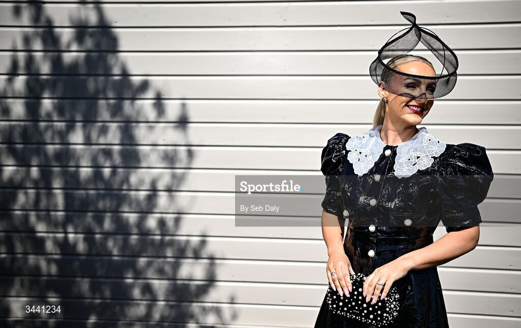 29 April 2026; Racegoer Lisa Walsh, from Meath, poses for a portrait ahead of racing on day two of the Punchestown Festival at Punchestown Racecourse in Kildare. Photo by Seb Daly/Sportsfile