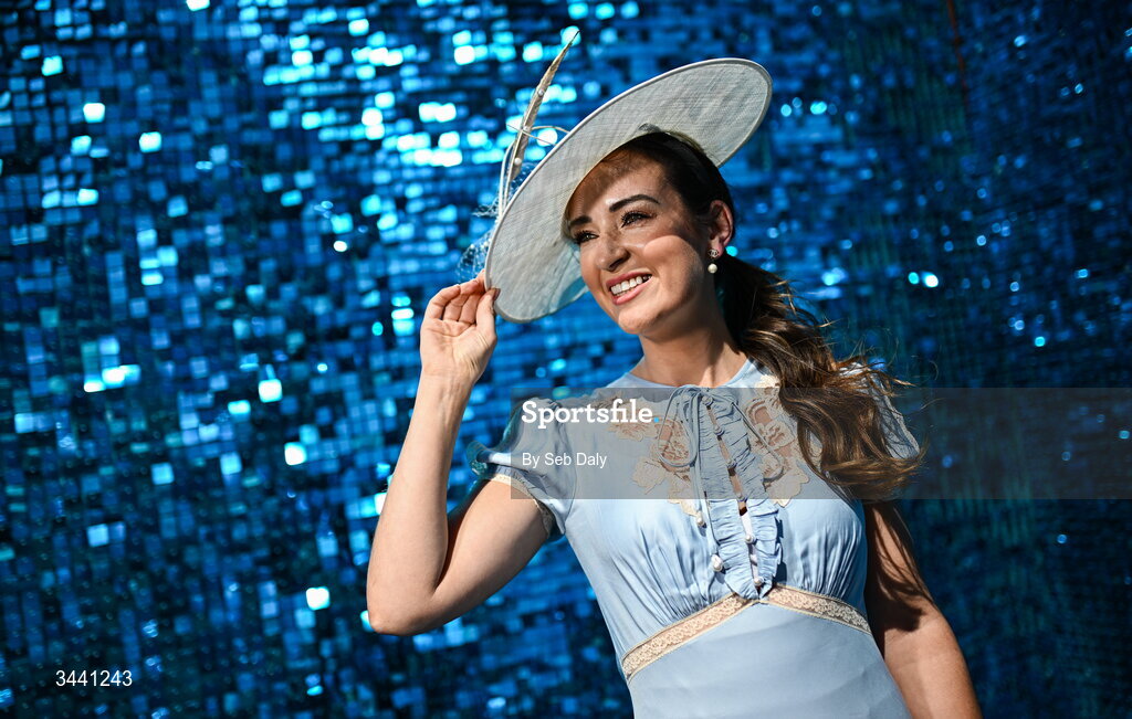 29 April 2026; Racegoer Eimear Mahon, from Foxrock, Dublin, poses for a portrait ahead of racing on day two of the Punchestown Festival at Punchestown Racecourse in Kildare. Photo by Seb Daly/Sportsfile