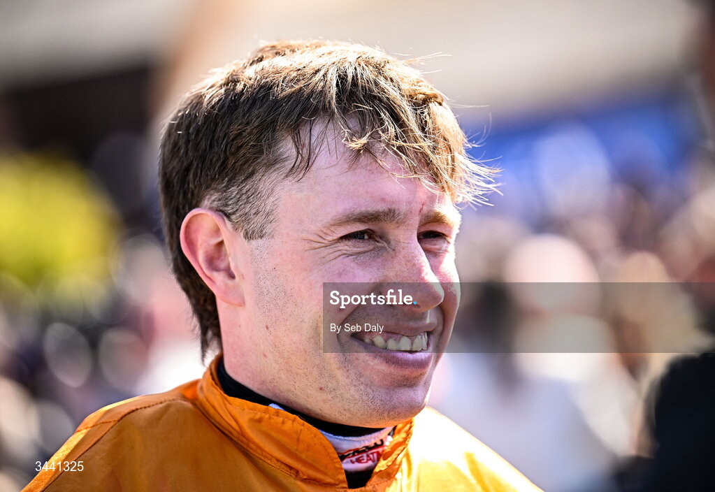 29 April 2026; Jockey Richie Condon after riding Jacovec Cavern to victory in the Adare Manor Opportunity Series Final Handicap Hurdle during day two of the Punchestown Festival at Punchestown Racecourse in Kildare. Photo by Seb Daly/Sportsfile
