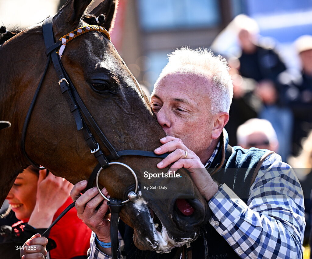 29 April 2026; Winning owner Richard Murphy, of the Lorus Projects Limited syndicate, celebrates with Raise You Up after victory in the Connolly's RED MILLS Irish EBF Auction Hurdle Series Final during day two of the Punchestown Festival at Punchestown Racecourse in Kildare. Photo by Seb Daly/Sportsfile