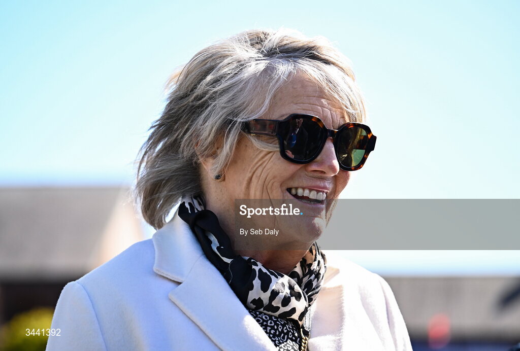 29 April 2026; Trainer Jessica Harrington after sending out Quinta Do Lago to win the Louis Fitzgerald Hotel Hurdle during day two of the Punchestown Festival at Punchestown Racecourse in Kildare. Photo by Seb Daly/Sportsfile