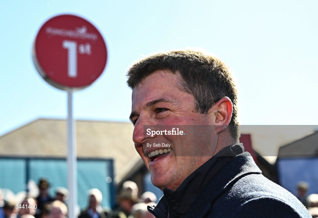 29 April 2026; Winning trainer Harry Derham after sending out Le Frimeur to win the Channor Real Estate Group Novice Hurdle during day two of the Punchestown Festival at Punchestown Racecourse in Kildare. Photo by Seb Daly/Sportsfile