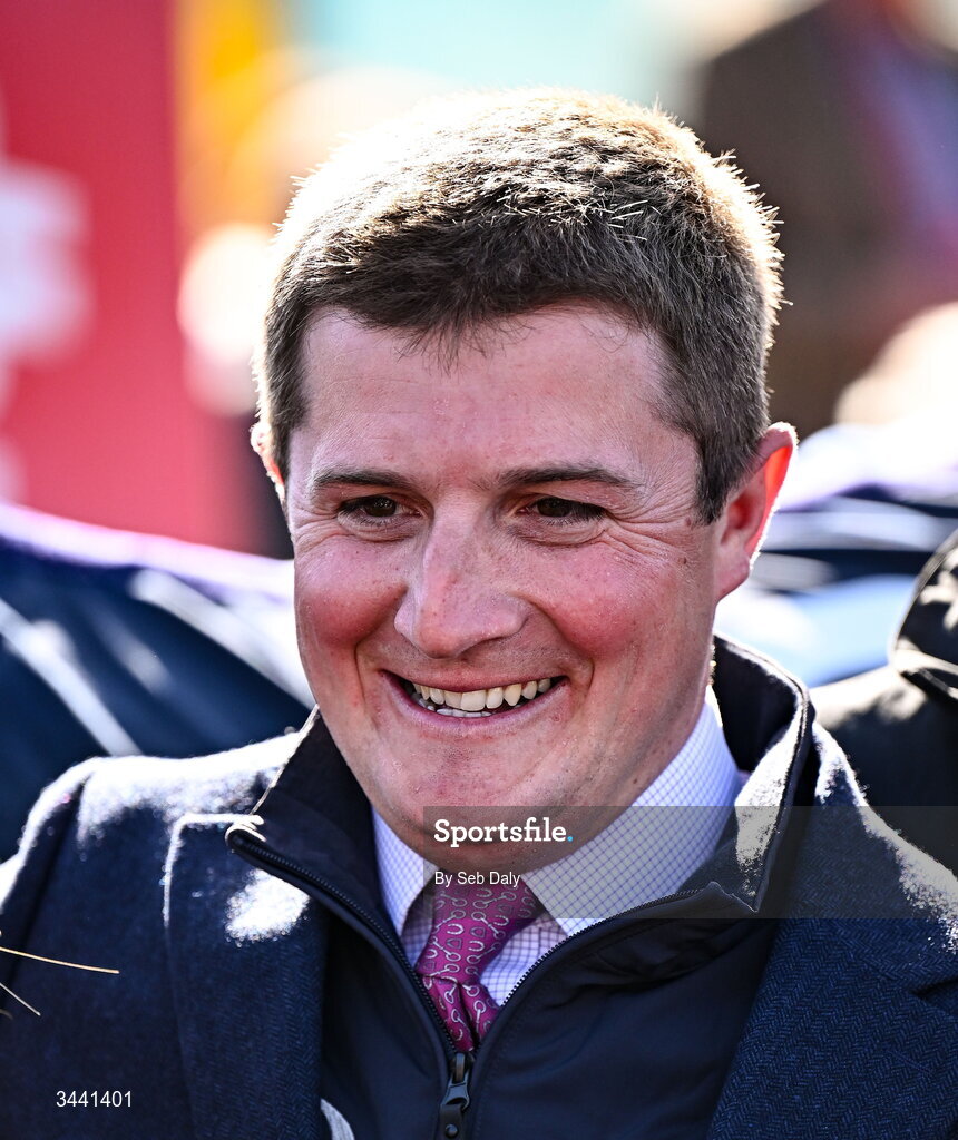 29 April 2026; Winning trainer Harry Derham after sending out Le Frimeur to win the Channor Real Estate Group Novice Hurdle during day two of the Punchestown Festival at Punchestown Racecourse in Kildare. Photo by Seb Daly/Sportsfile