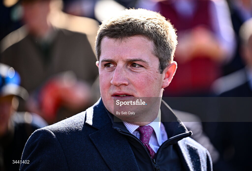 29 April 2026; Winning trainer Harry Derham after sending out Le Frimeur to win the Channor Real Estate Group Novice Hurdle during day two of the Punchestown Festival at Punchestown Racecourse in Kildare. Photo by Seb Daly/Sportsfile