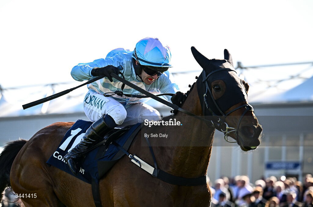 29 April 2026; Nouvotic, with Darragh O'Keeffe up, on their way to winning the Colm Quinn BMW Handicap Steeplechase during day two of the Punchestown Festival at Punchestown Racecourse in Kildare. Photo by Seb Daly/Sportsfile