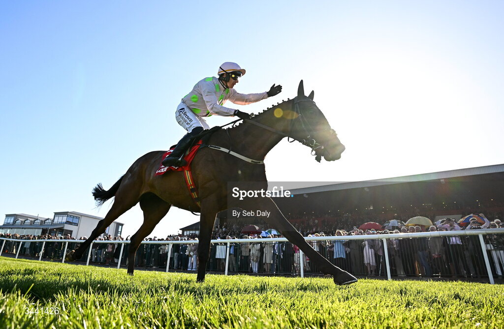 29 April 2026; Gaelic Warrior, with Paul Townend up, crosses the line to win the Ladbrokes Punchestown Gold Cup during day two of the Punchestown Festival at Punchestown Racecourse in Kildare. Photo by Seb Daly/Sportsfile
