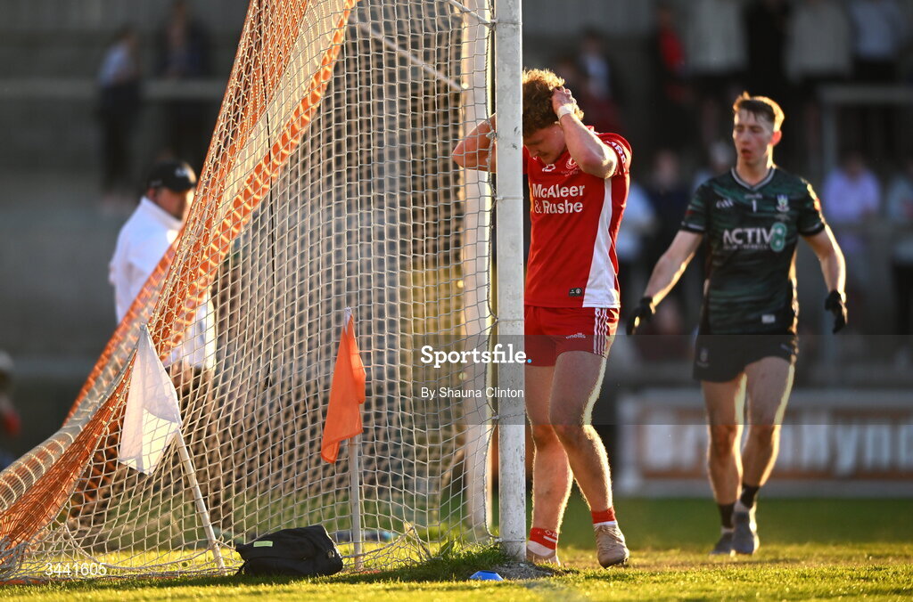 29 April 2026; Turlough Muldoon of Tyrone reacts during the Dalata Hotel Group Ulster U20 Football Championship final match between Monaghan and Tyrone at BOX-IT Athletic Grounds in Armagh. Photo by Shauna Clinton/Sportsfile