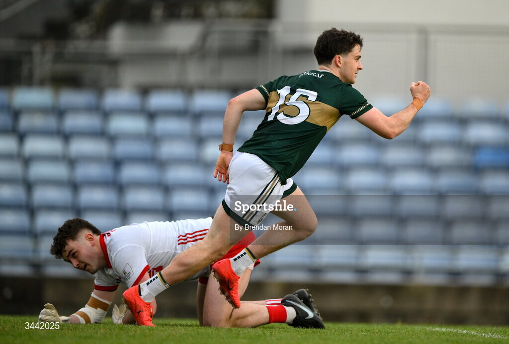 30 April 2026; Paddy Lane of Kerry celebrates after scoring his side's first goal during the Dalata Hotel Group Munster U20 Football Championship final match between Kerry and Cork at Austin Stack Park in Tralee, Kerry. Photo by Brendan Moran/Sportsfile