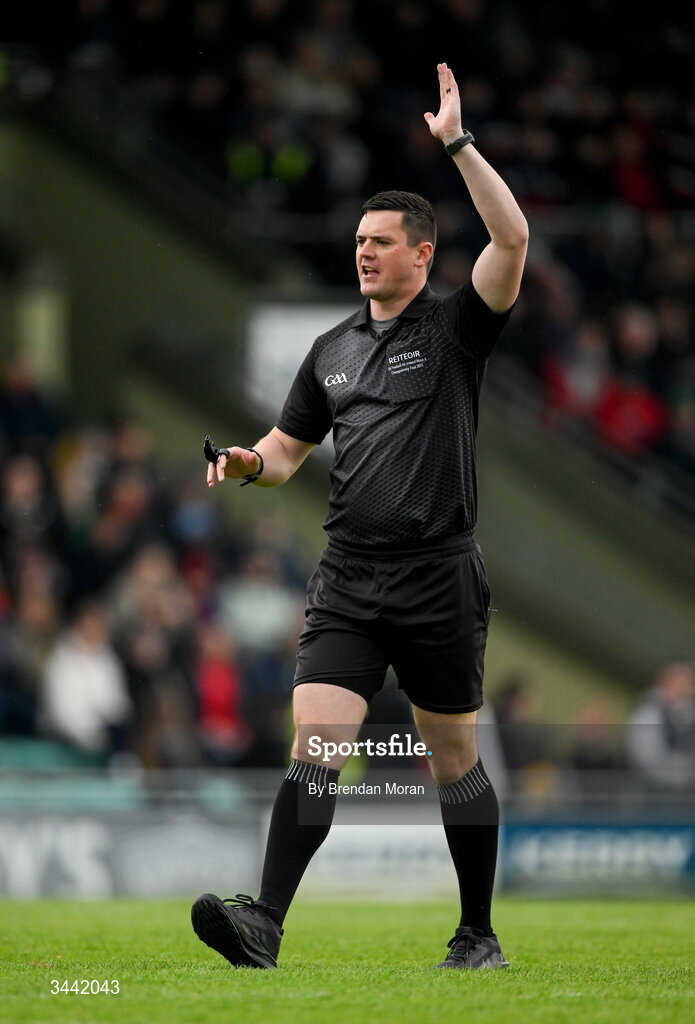 30 April 2026; Referee Chris Maguire during the Dalata Hotel Group Munster U20 Football Championship final match between Kerry and Cork at Austin Stack Park in Tralee, Kerry. Photo by Brendan Moran/Sportsfile