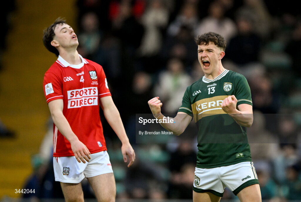 30 April 2026; Gearóid White of Kerry celebrates at the final whistle of the Dalata Hotel Group Munster U20 Football Championship final match between Kerry and Cork at Austin Stack Park in Tralee, Kerry. Photo by Brendan Moran/Sportsfile