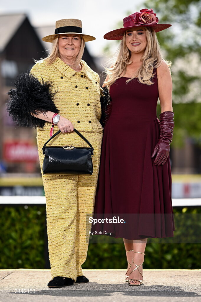 1 May 2026; Racegoers Jacqueline and Kayleigh O'Donovan ahead of racing on day four of the Punchestown Festival at Punchestown Racecourse in Kildare. Photo by Seb Daly/Sportsfile