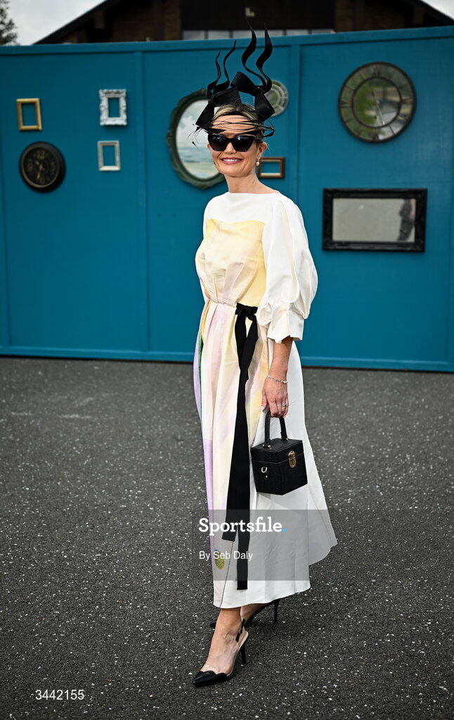 1 May 2026; Racegoer Áine Malone, from Edenderry, Offaly, ahead of racing on day four of the Punchestown Festival at Punchestown Racecourse in Kildare. Photo by Seb Daly/Sportsfile