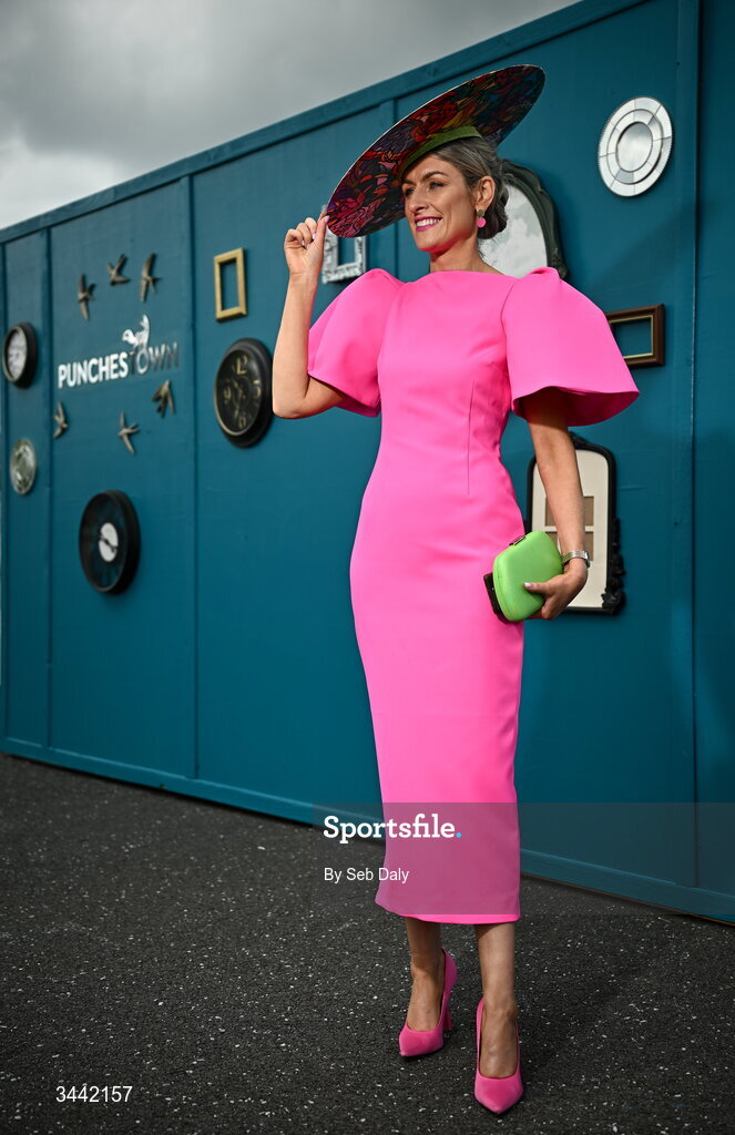1 May 2026; Racegoer Ann-Marie Dunning, from Newbridge, Meath, ahead of racing on day four of the Punchestown Festival at Punchestown Racecourse in Kildare. Photo by Seb Daly/Sportsfile