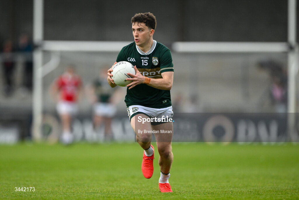 30 April 2026; Paddy Lane of Kerry during the Dalata Hotel Group Munster U20 Football Championship final match between Kerry and Cork at Austin Stack Park in Tralee, Kerry. Photo by Brendan Moran/Sportsfile