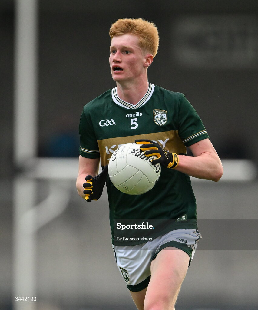 30 April 2026; Eoin O’Flaherty of Kerry during the Dalata Hotel Group Munster U20 Football Championship final match between Kerry and Cork at Austin Stack Park in Tralee, Kerry. Photo by Brendan Moran/Sportsfile