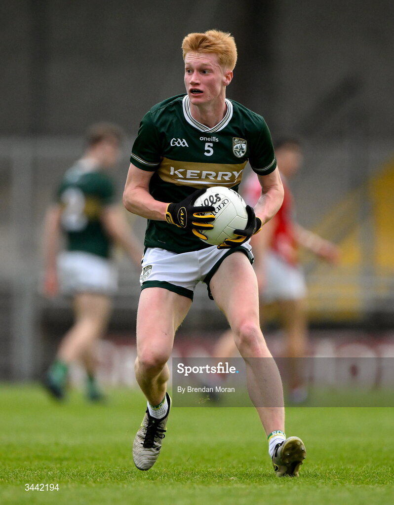 30 April 2026; Eoin O’Flaherty of Kerry during the Dalata Hotel Group Munster U20 Football Championship final match between Kerry and Cork at Austin Stack Park in Tralee, Kerry. Photo by Brendan Moran/Sportsfile