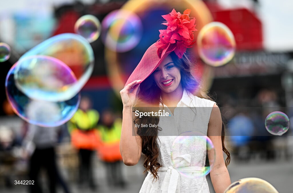1 May 2026; Racegoer Niobh Ginty, from Kildare, poses for a portrait ahead of racing on day four of the Punchestown Festival at Punchestown Racecourse in Kildare. Photo by Seb Daly/Sportsfile