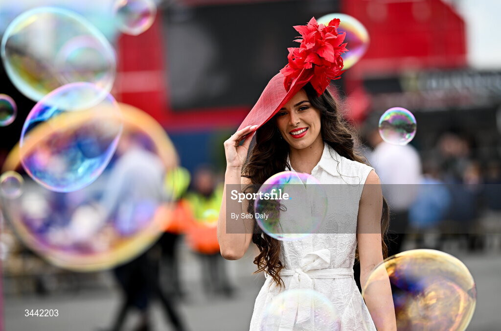 1 May 2026; Racegoer Niobh Ginty, from Kildare, poses for a portrait ahead of racing on day four of the Punchestown Festival at Punchestown Racecourse in Kildare. Photo by Seb Daly/Sportsfile
