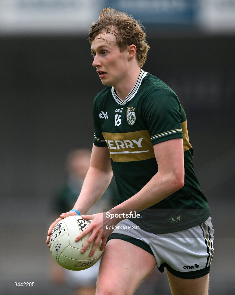 30 April 2026; Killian Dennehy of Kerry during the Dalata Hotel Group Munster U20 Football Championship final match between Kerry and Cork at Austin Stack Park in Tralee, Kerry. Photo by Brendan Moran/Sportsfile