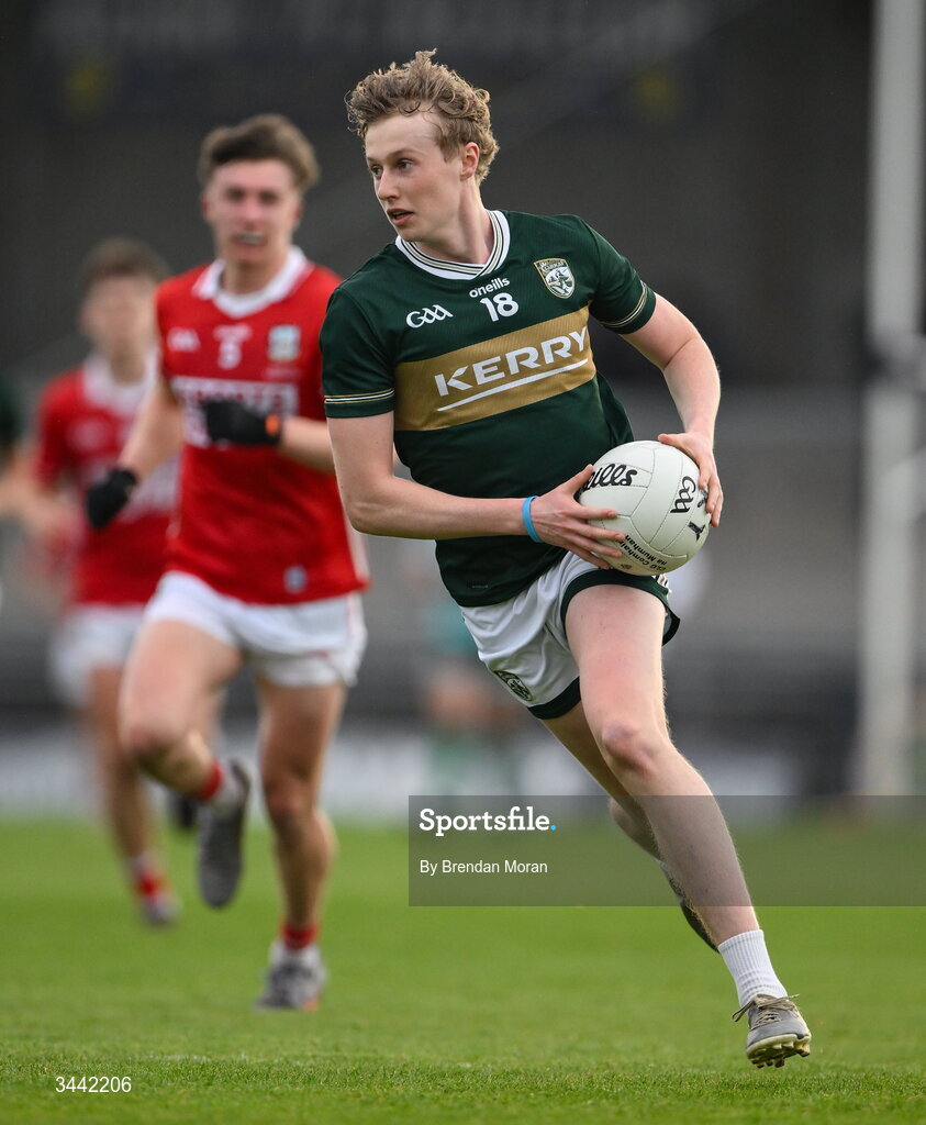 30 April 2026; Killian Dennehy of Kerry during the Dalata Hotel Group Munster U20 Football Championship final match between Kerry and Cork at Austin Stack Park in Tralee, Kerry. Photo by Brendan Moran/Sportsfile