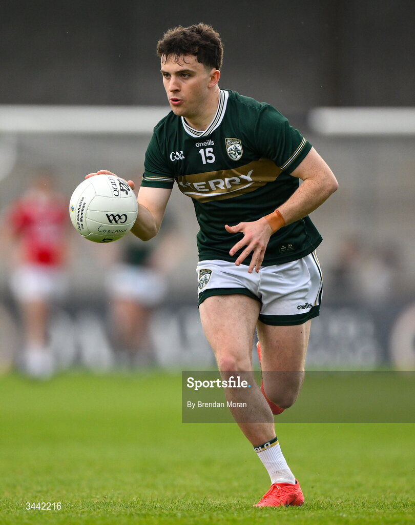 30 April 2026; Paddy Lane of Kerry during the Dalata Hotel Group Munster U20 Football Championship final match between Kerry and Cork at Austin Stack Park in Tralee, Kerry. Photo by Brendan Moran/Sportsfile