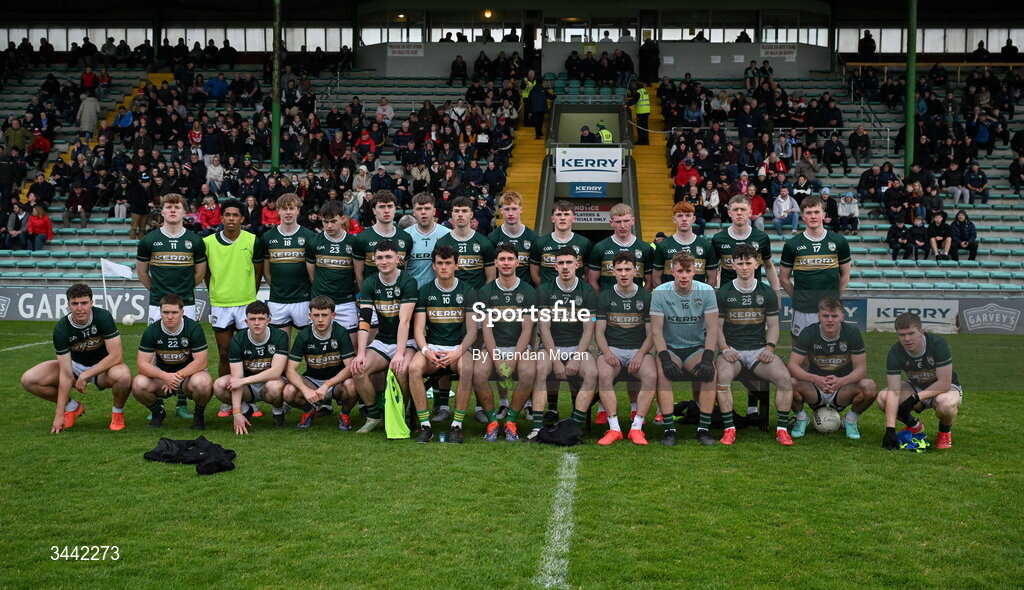 30 April 2026; The Kerry team before the Dalata Hotel Group Munster U20 Football Championship final match between Kerry and Cork at Austin Stack Park in Tralee, Kerry. Photo by Brendan Moran/Sportsfile