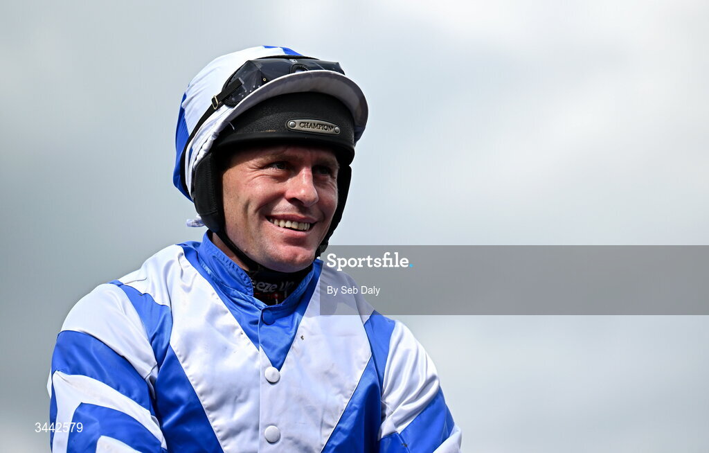 1 May 2026; Jockey Rob James celebrates after winning the Uniquely Champion Hunters Chase on Wonderwall on day four of the Punchestown Festival at Punchestown Racecourse in Kildare. Photo by Seb Daly/Sportsfile