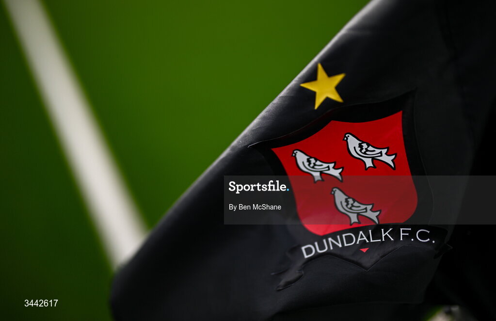 1 May 2026; A Dundalk branded corner flag is seen in Oriel Park before the SSE Airtricity Men's Premier Division match between Dundalk and Shelbourne at Oriel Park in Dundalk, Louth. Photo by Ben McShane/Sportsfile