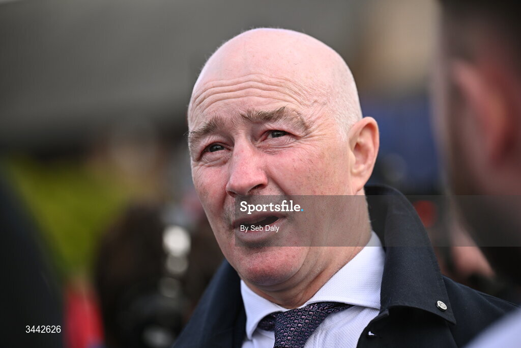 1 May 2026; David Casey, representing trainer Willie Mullins, after sending out Funiculi Funicula to win the QuinnBet Novice Handicap Chase on day four of the Punchestown Festival at Punchestown Racecourse in Kildare. Photo by Seb Daly/Sportsfile