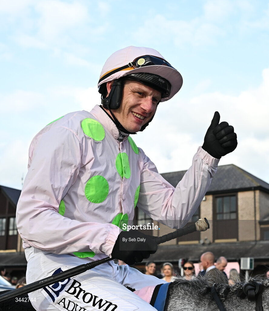 1 May 2026; Jockey Paul Townend celebrates on Lossiemouth after winning the Boodles Champion Hurdle on day four of the Punchestown Festival at Punchestown Racecourse in Kildare. Photo by Seb Daly/Sportsfile