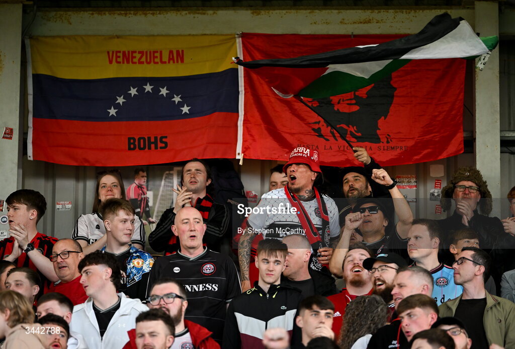 1 May 2026; Bohemians supporters during the SSE Airtricity Men's Premier Division match between Bohemians and Derry City at Dalymount Park in Dublin. Photo by Stephen McCarthy/Sportsfile