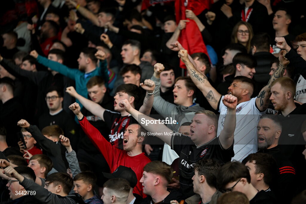 1 May 2026; Bohemians supporters during the SSE Airtricity Men's Premier Division match between Bohemians and Derry City at Dalymount Park in Dublin. Photo by Stephen McCarthy/Sportsfile