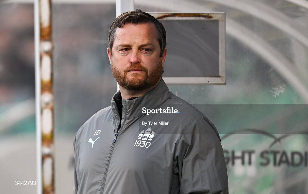 1 May 2026; Waterford manager Jon Daly before the SSE Airtricity Men's Premier Division match between Shamrock Rovers and Waterford at Tallaght Stadium in Dublin. Photo by Tyler Miller/Sportsfile