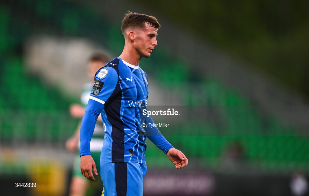 1 May 2026; Evan McLaughlin of Waterford reacts during the SSE Airtricity Men's Premier Division match between Shamrock Rovers and Waterford at Tallaght Stadium in Dublin. Photo by Tyler Miller/Sportsfile
