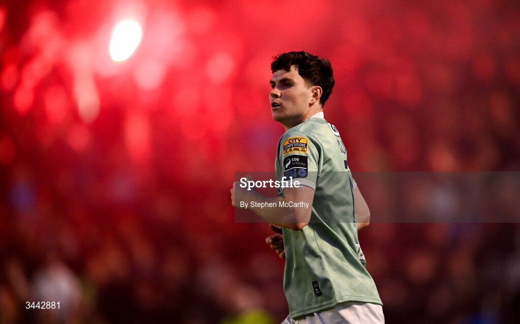 1 May 2026; James Clarke of Derry City during the SSE Airtricity Men's Premier Division match between Bohemians and Derry City at Dalymount Park in Dublin. Photo by Stephen McCarthy/Sportsfile