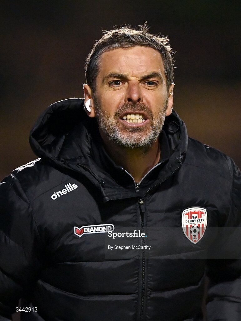 1 May 2026; Derry City manager Tiernan Lynch during the SSE Airtricity Men's Premier Division match between Bohemians and Derry City at Dalymount Park in Dublin. Photo by Stephen McCarthy/Sportsfile