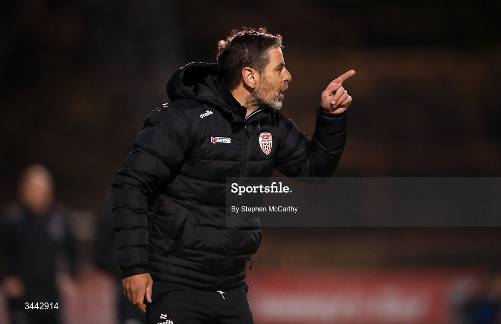 1 May 2026; Derry City manager Tiernan Lynch during the SSE Airtricity Men's Premier Division match between Bohemians and Derry City at Dalymount Park in Dublin. Photo by Stephen McCarthy/Sportsfile