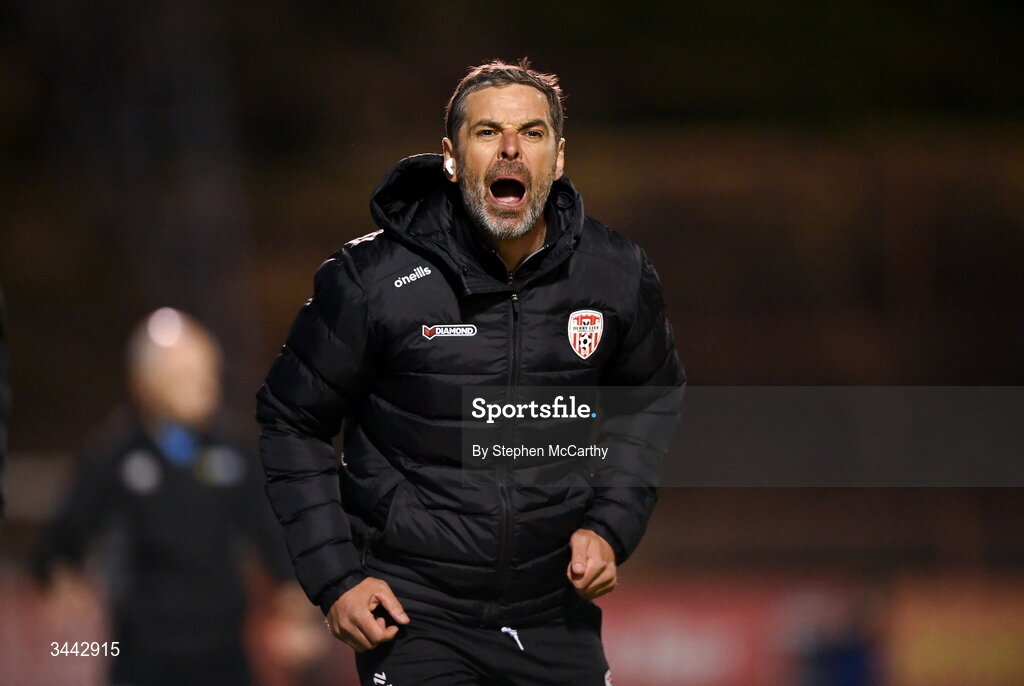 1 May 2026; Derry City manager Tiernan Lynch during the SSE Airtricity Men's Premier Division match between Bohemians and Derry City at Dalymount Park in Dublin. Photo by Stephen McCarthy/Sportsfile