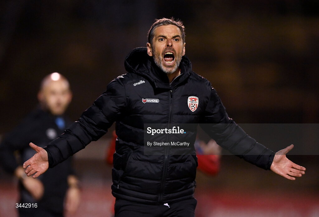 1 May 2026; Derry City manager Tiernan Lynch during the SSE Airtricity Men's Premier Division match between Bohemians and Derry City at Dalymount Park in Dublin. Photo by Stephen McCarthy/Sportsfile